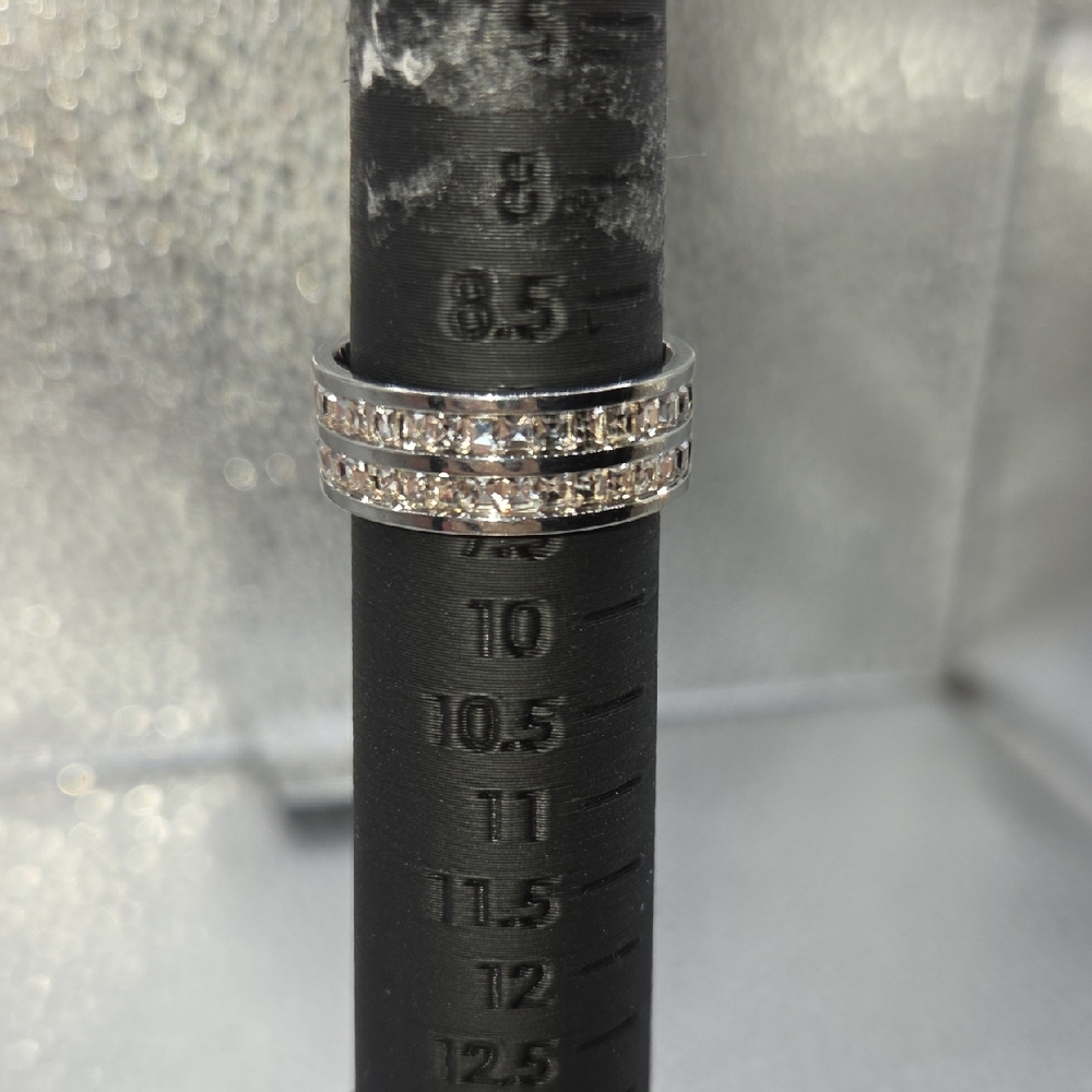 Silver Double-Row Cubic Zirconia Stackable Ring NWOT Size 9